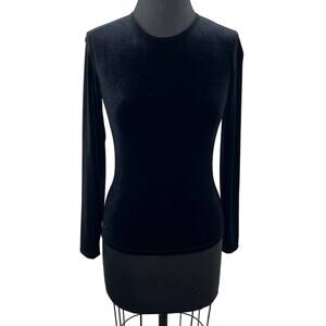 Only Hearts Black Velvet Crew Neck Long Sleeve Top Slim Fit Y2K Fall Holiday S